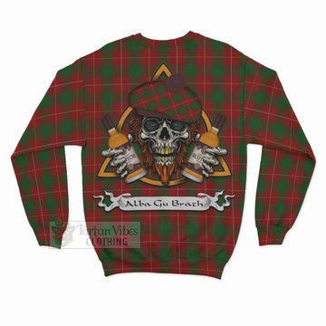 MacPhee (McPhee) Tartan Sweatshirt with Family Crest and Bearded Skull Holding Bottles of Whiskey - Tartan Vibes Clothing