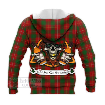 MacPhee (McPhee) Tartan Knitted Hoodie with Family Crest and Bearded Skull Holding Bottles of Whiskey - Tartan Vibes Clothing