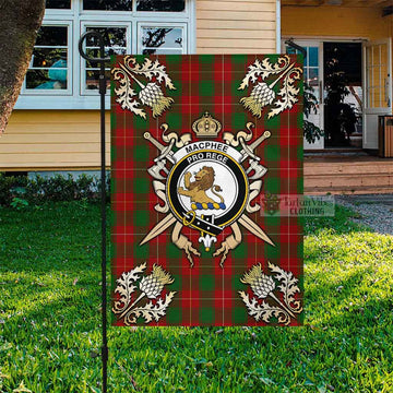 MacPhee (McPhee) Tartan Garden Flag with Family Crest and Golden Thistle Crossed Sword Design Garden Flag - Tartan Vibes Clothing