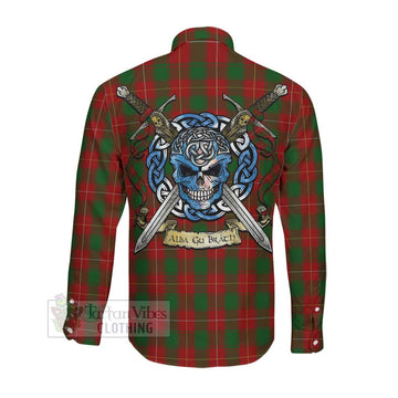 MacPhee (McPhee) Tartan Long Sleeve Button Shirt with Family Crest Celtic Skull Style Men's Shirt - Tartan Vibes Clothing