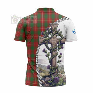MacPhee (McPhee) Tartan Zipper Polo Shirt with Family Crest and St. Andrew's Cross Accented by Thistle Vines - Tartan Vibes Clothing