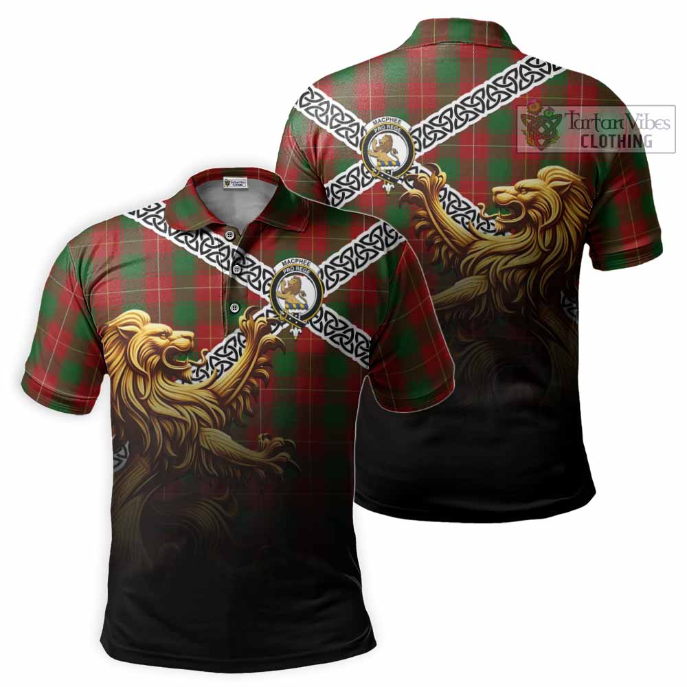 MacPhee (McPhee) Crest Tartan Polo Shirt with Golden Lion Emblem Celtic Style - Tartan Vibes Clothing