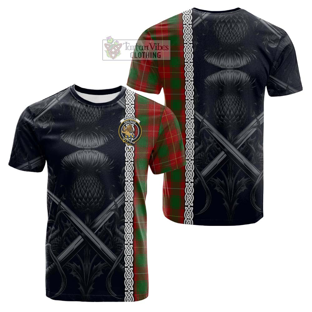 MacPhee (McPhee) Tartan Cotton T-shirt with Family Crest Cross Sword Thistle Celtic Vibes - Tartan Vibes Clothing