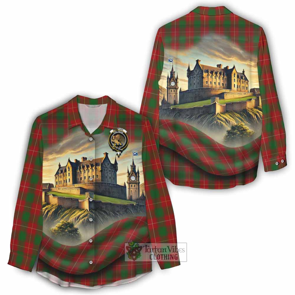 MacPhee (McPhee) Tartan Family Crest Women's Casual Shirt with Scottish Ancient Castle Style - Tartan Vibes Clothing