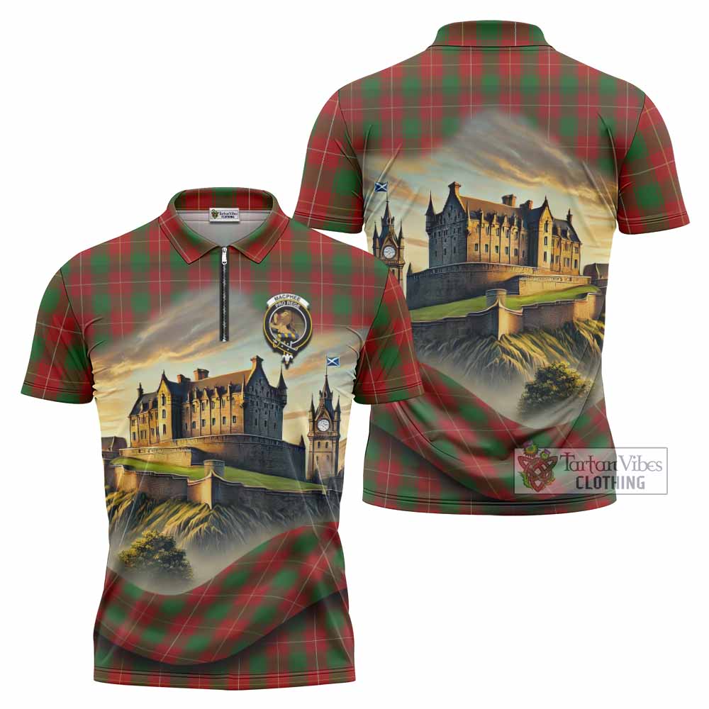 MacPhee (McPhee) Tartan Family Crest Zipper Polo Shirt with Scottish Ancient Castle Style - Tartan Vibes Clothing