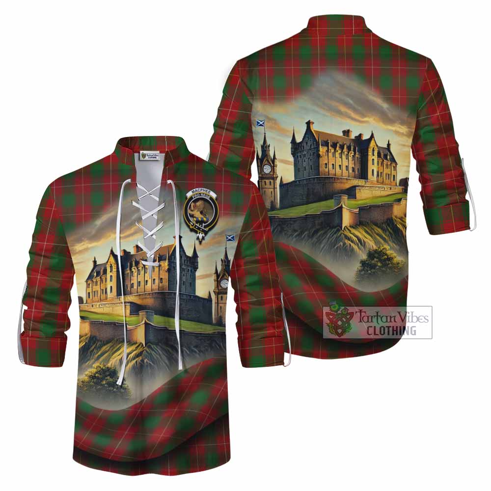 MacPhee (McPhee) Tartan Family Crest Ghillie Kilt Shirt with Scottish Ancient Castle Style - Tartan Vibes Clothing