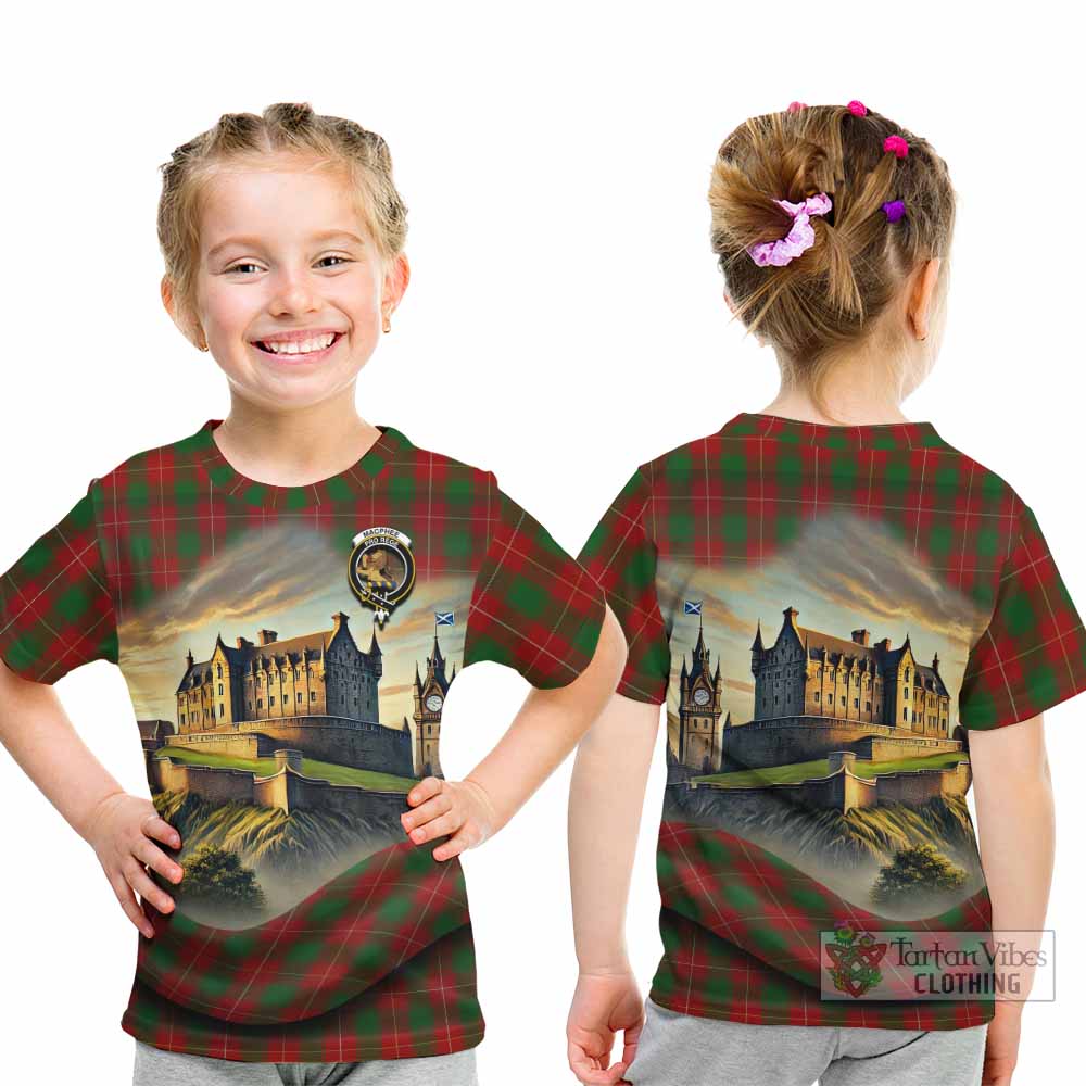 MacPhee (McPhee) Tartan Family Crest Kid T-Shirt with Scottish Ancient Castle Style - Tartan Vibes Clothing