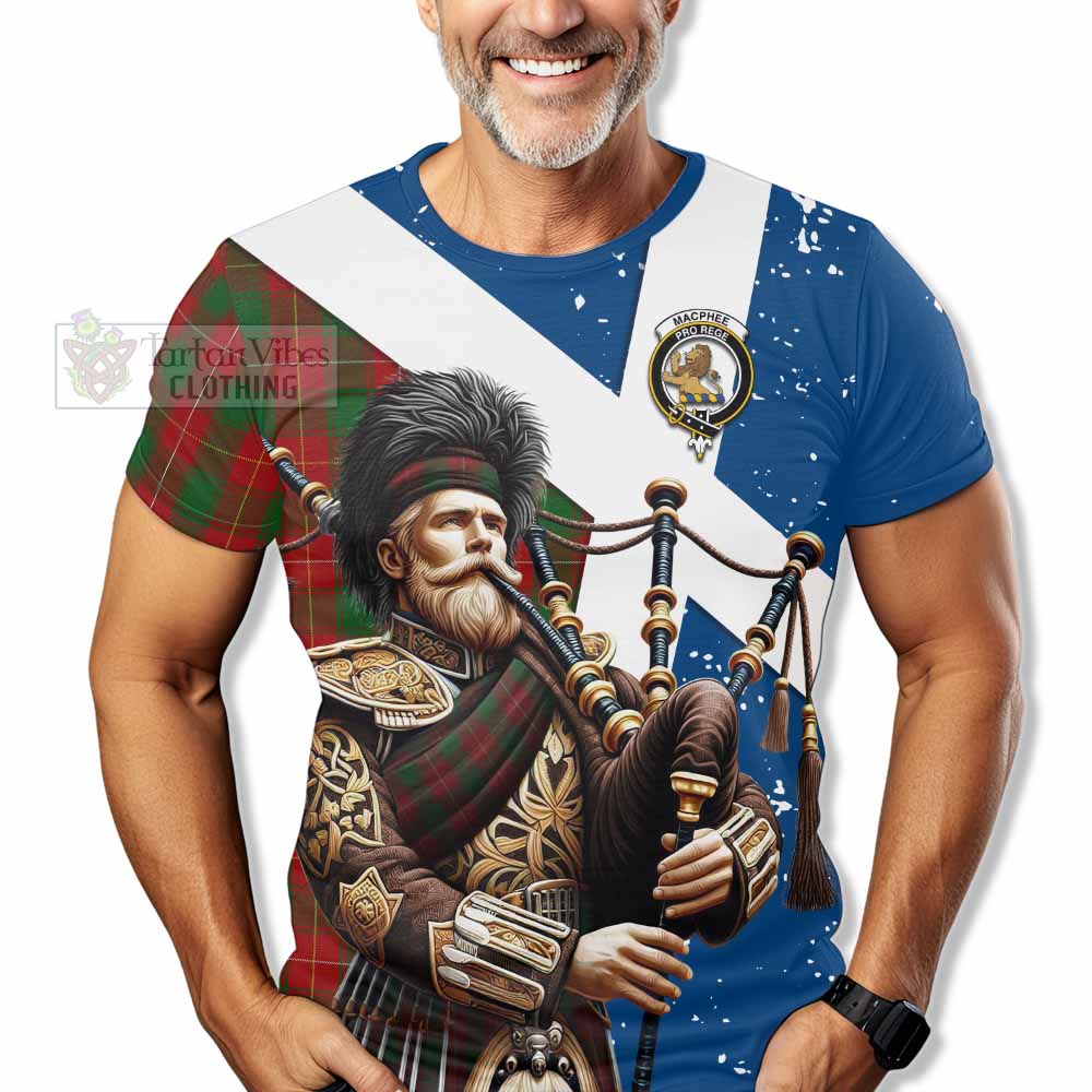 MacPhee (McPhee) Tartan T-Shirt with Family Crest Scottish Bagpiper Vibes - Tartan Vibes Clothing