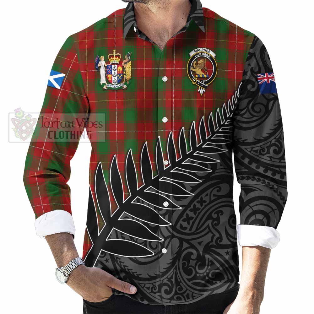 MacPhee (McPhee) Crest Tartan Long Sleeve Button Shirt with New Zealand Silver Fern Half Style - Tartan Vibes Clothing
