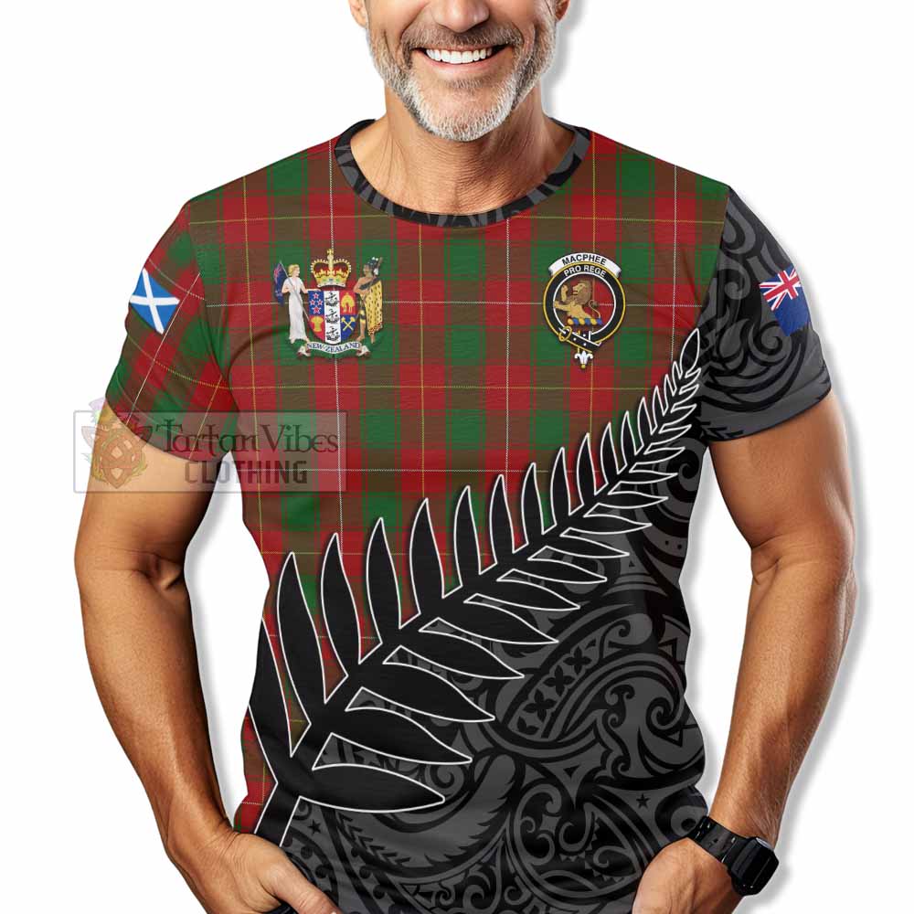 Tartan Vibes Clothing MacPhee (McPhee) Crest Tartan T-Shirt with New Zealand Silver Fern Half Style
