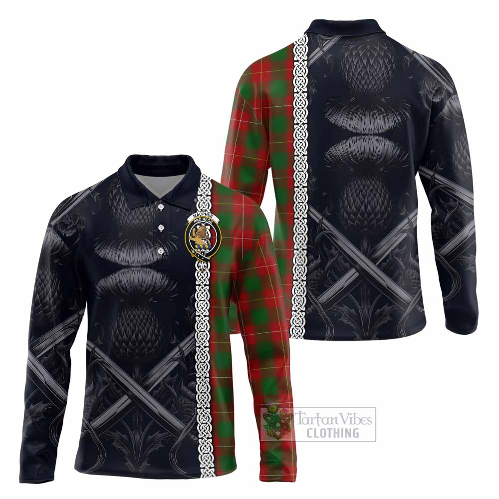 MacPhee (McPhee) Tartan Long Sleeve Polo Shirt with Family Crest Cross Sword Thistle Celtic Vibes - Tartan Vibes Clothing