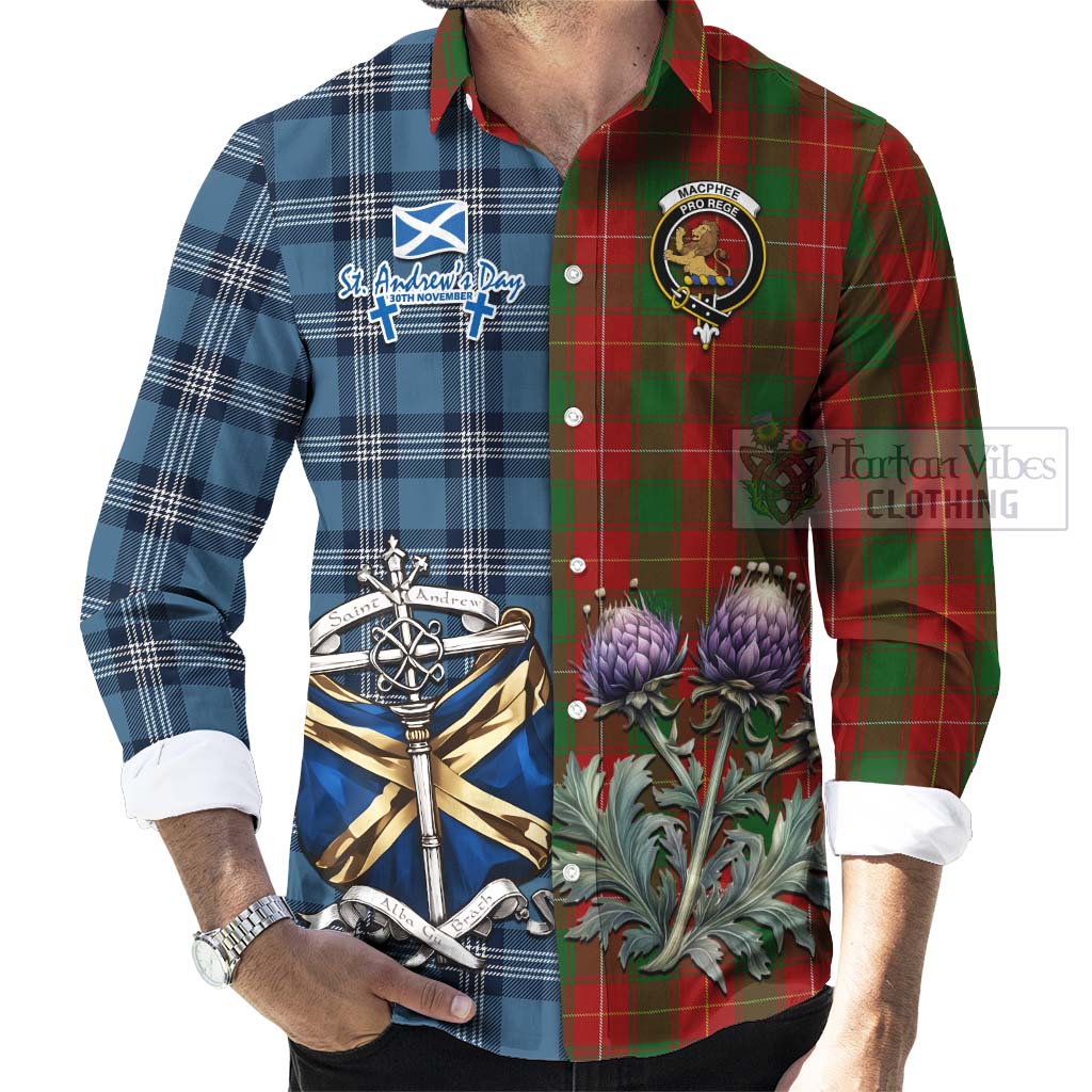MacPhee (McPhee) Tartan Long Sleeve Button Shirt Happy St. Andrew's Day Half Tartan Style - Tartan Vibes Clothing