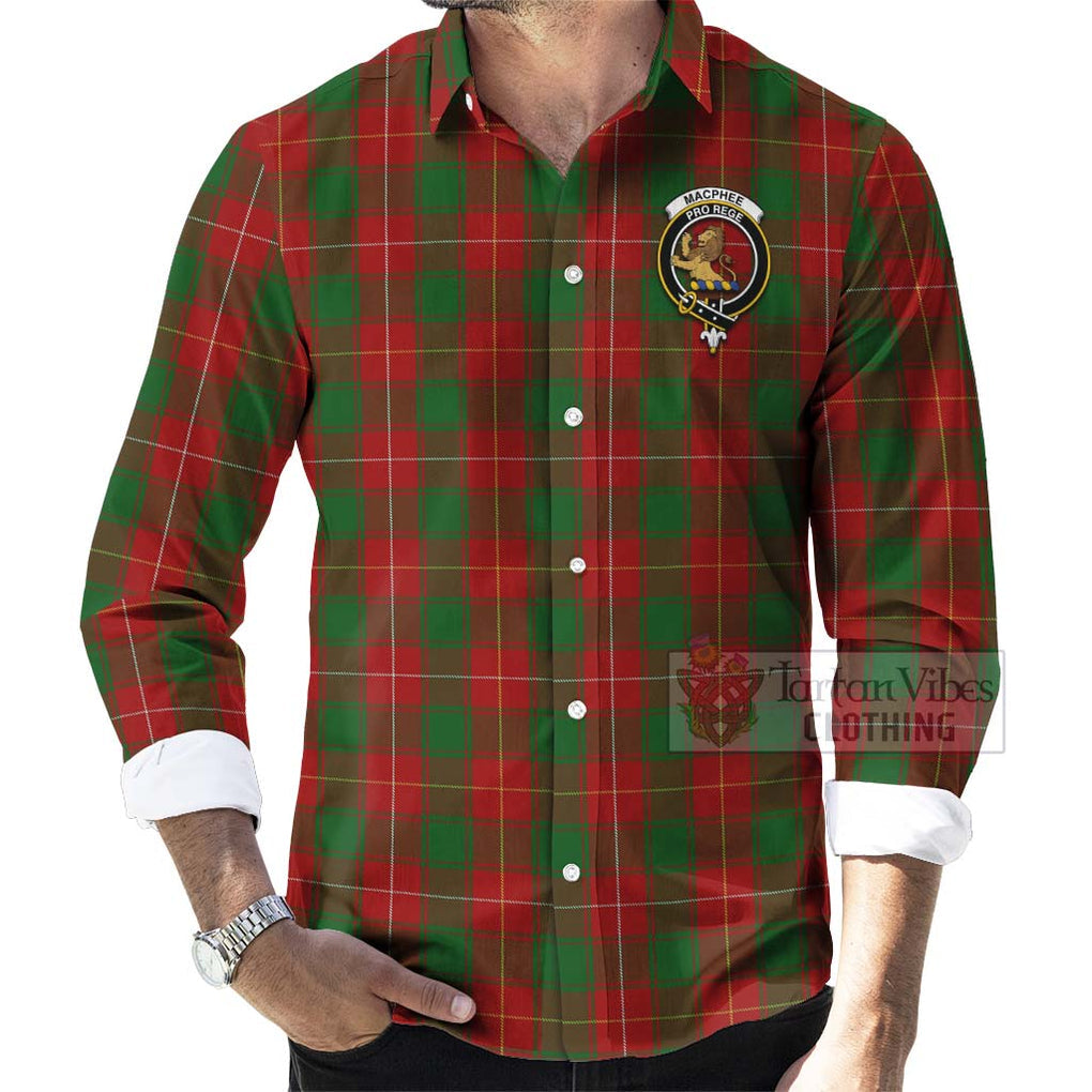 MacPhee (McPhee) Tartan Long Sleeve Button Shirt with Family Crest Celtic Skull Style - Tartan Vibes Clothing