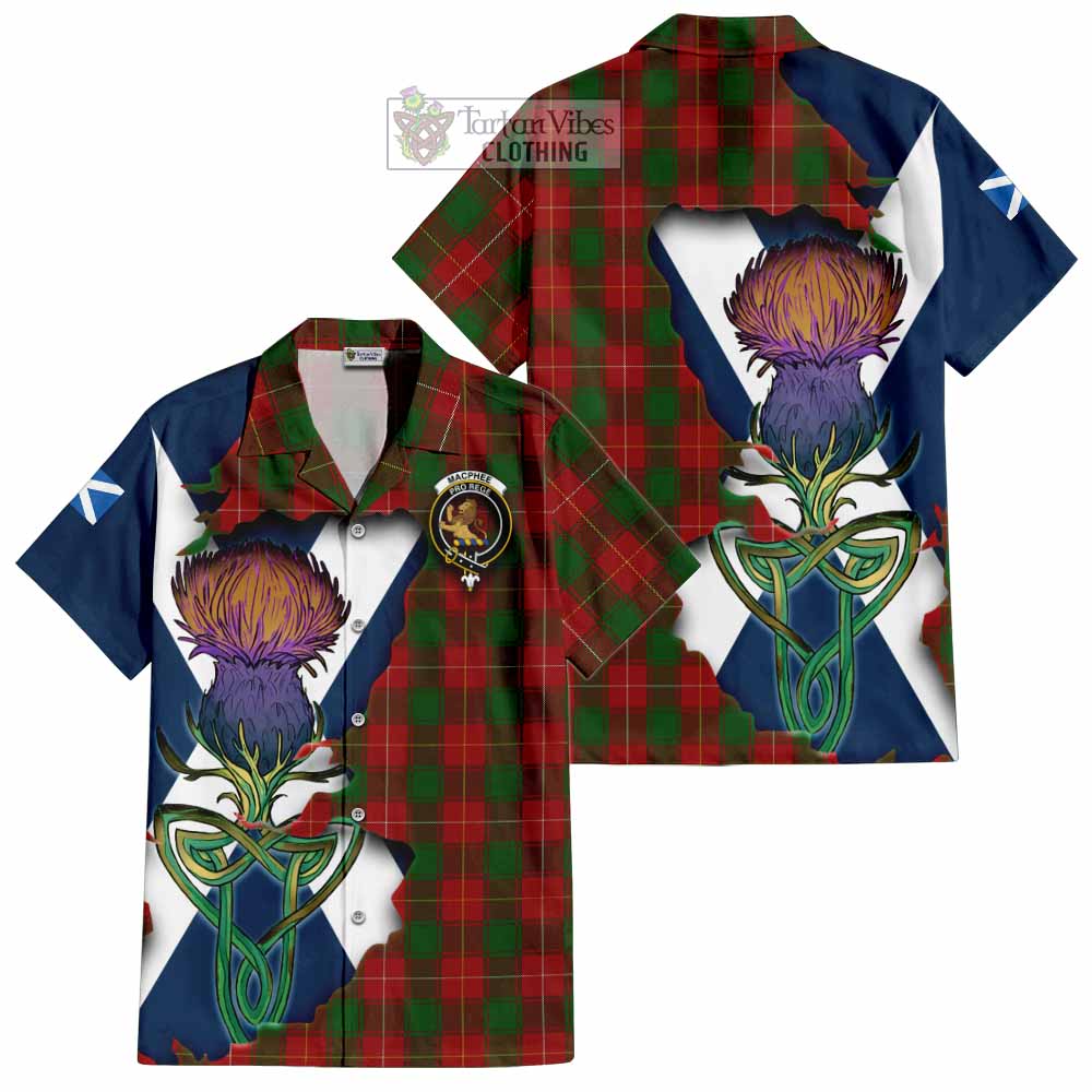 Tartan Vibes Clothing MacPhee (McPhee) Tartan Family Crest Short Sleeve Button Shirt Scottish Thistle Celtic Inspired