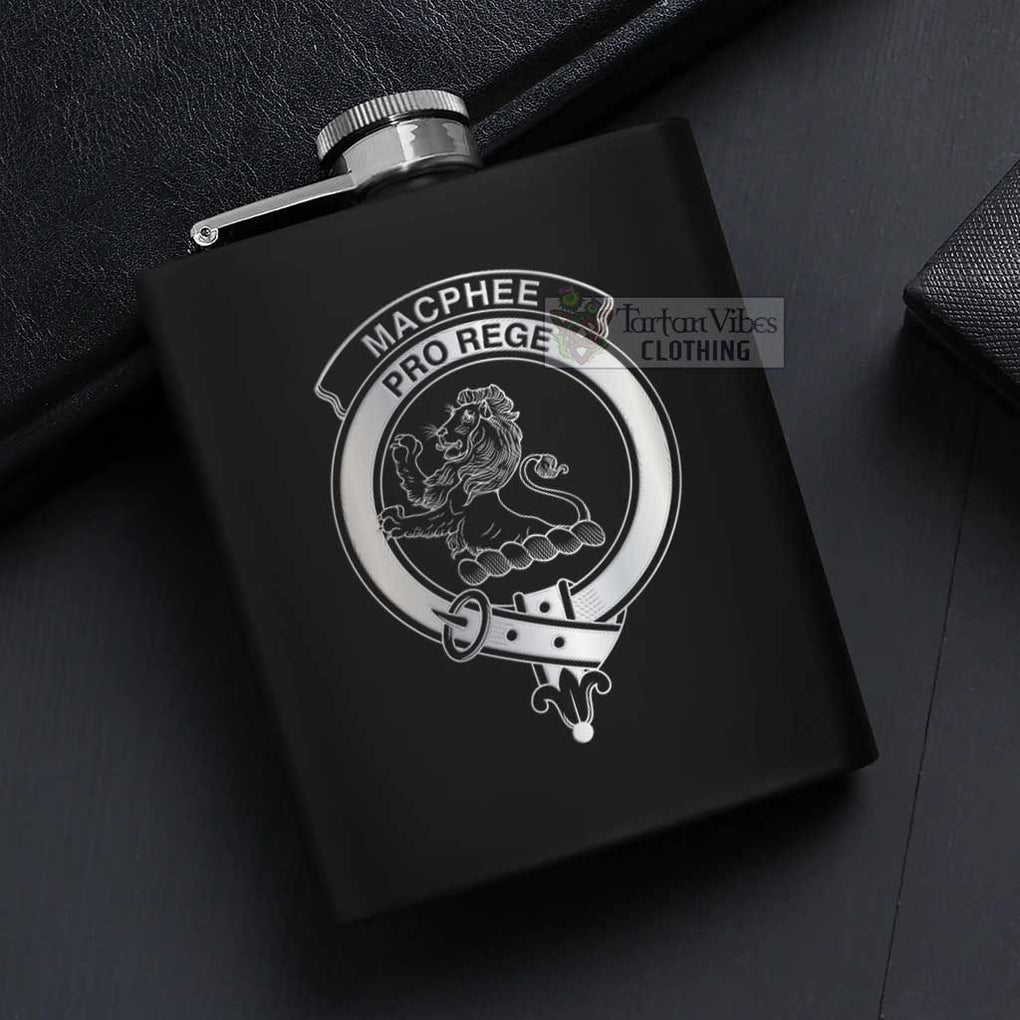 MacPhee (McPhee) Crest Hip Flask Set 7oz Black Stainless Steel with A Gift Box - 2D-tartanvibesclothing