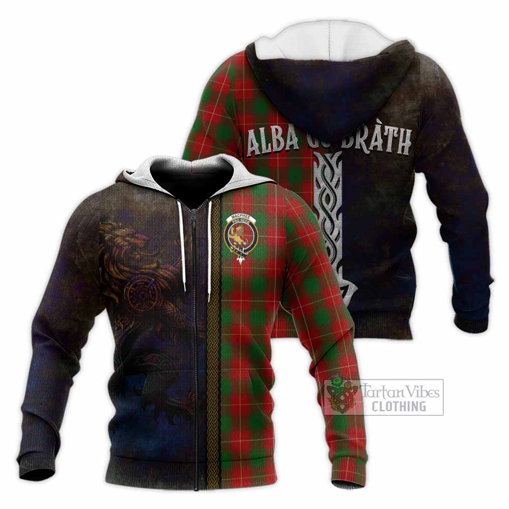 Tartan Vibes Clothing MacPhee (McPhee) Tartan Family Crest Knitted Hoodie Alba Gu Brath Be Brave Lion Ancient Style