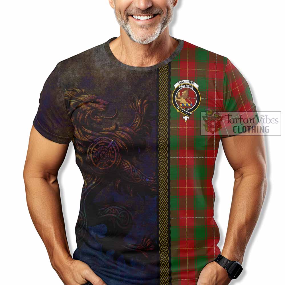 Tartan Vibes Clothing MacPhee (McPhee) Tartan Family Crest T-Shirt Alba Gu Brath Be Brave Lion Ancient Style