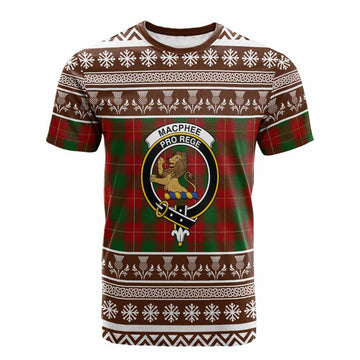 MacPhee (McPhee) Clan Tartan Christmas Cotton T-shirt with Family Crest