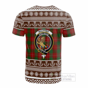 MacPhee (McPhee) Clan Tartan Christmas Cotton T-shirt with Family Crest