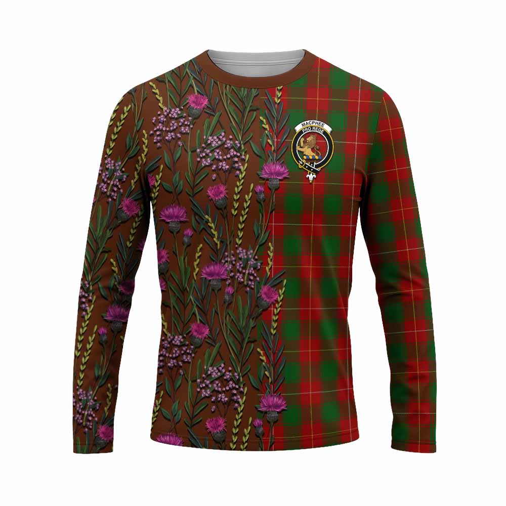 MacPhee (McPhee) Family Crest Tartan Long Sleeve T-Shirt Scottish Thistle Flower Pattern Half Style - Tartan Vibes Clothing