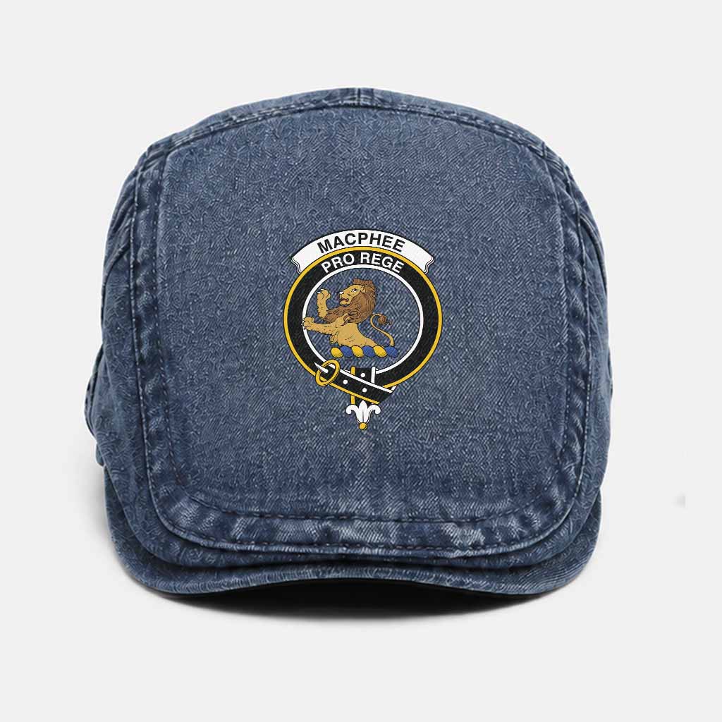 MacPhee (McPhee) Scottish Clan Crest Washed Flat Cap - Unisex Jeff Cap One Size (Adjustable) Dark Blue - Tartan Vibes Clothing