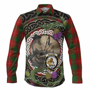 MacPhee (McPhee) Tartan Crest Bagpipe Nessie Long Sleeve Button Shirts Scottish Loch Ness Monster Celtic Thistle