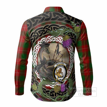 MacPhee (McPhee) Tartan Crest Bagpipe Nessie Long Sleeve Button Shirts Scottish Loch Ness Monster Celtic Thistle