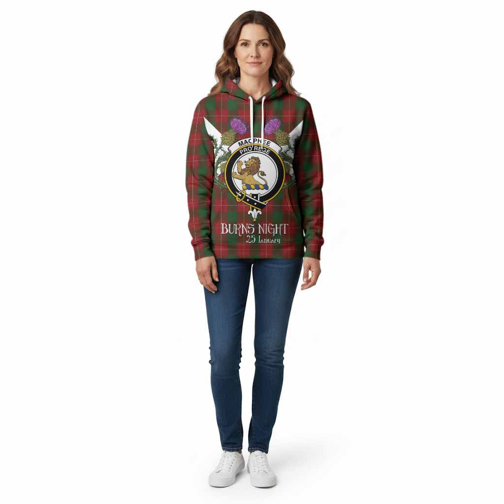 MacPhee (McPhee) Tartan Family Crest Cotton Hoodie Scottish Burns Night Thistle Floral