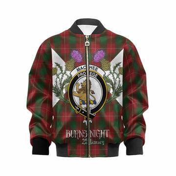 MacPhee (McPhee) Tartan Family Crest Kid Bomber Jacket Scottish Burns Night Thistle Floral