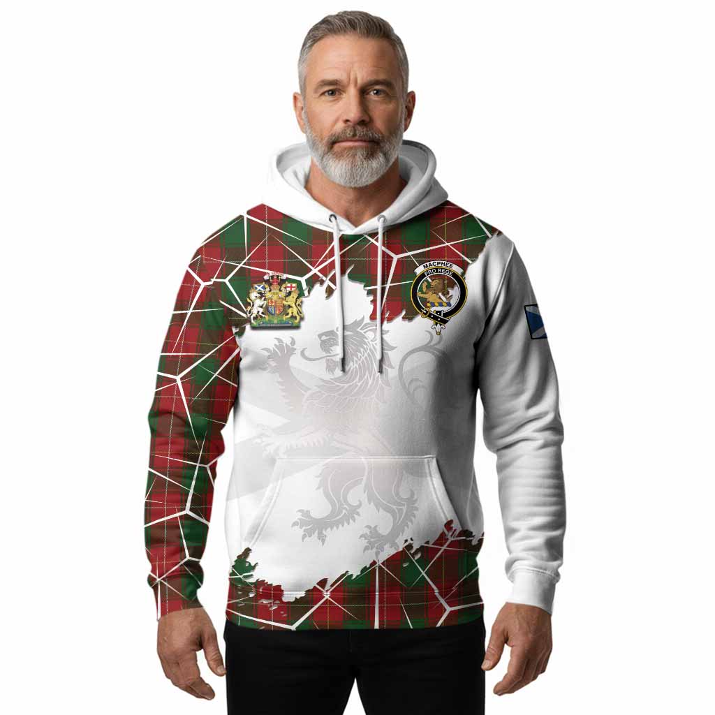 MacPhee (McPhee) Tartan Hoodie with Family Crest and Lion Rampant Grunge Style