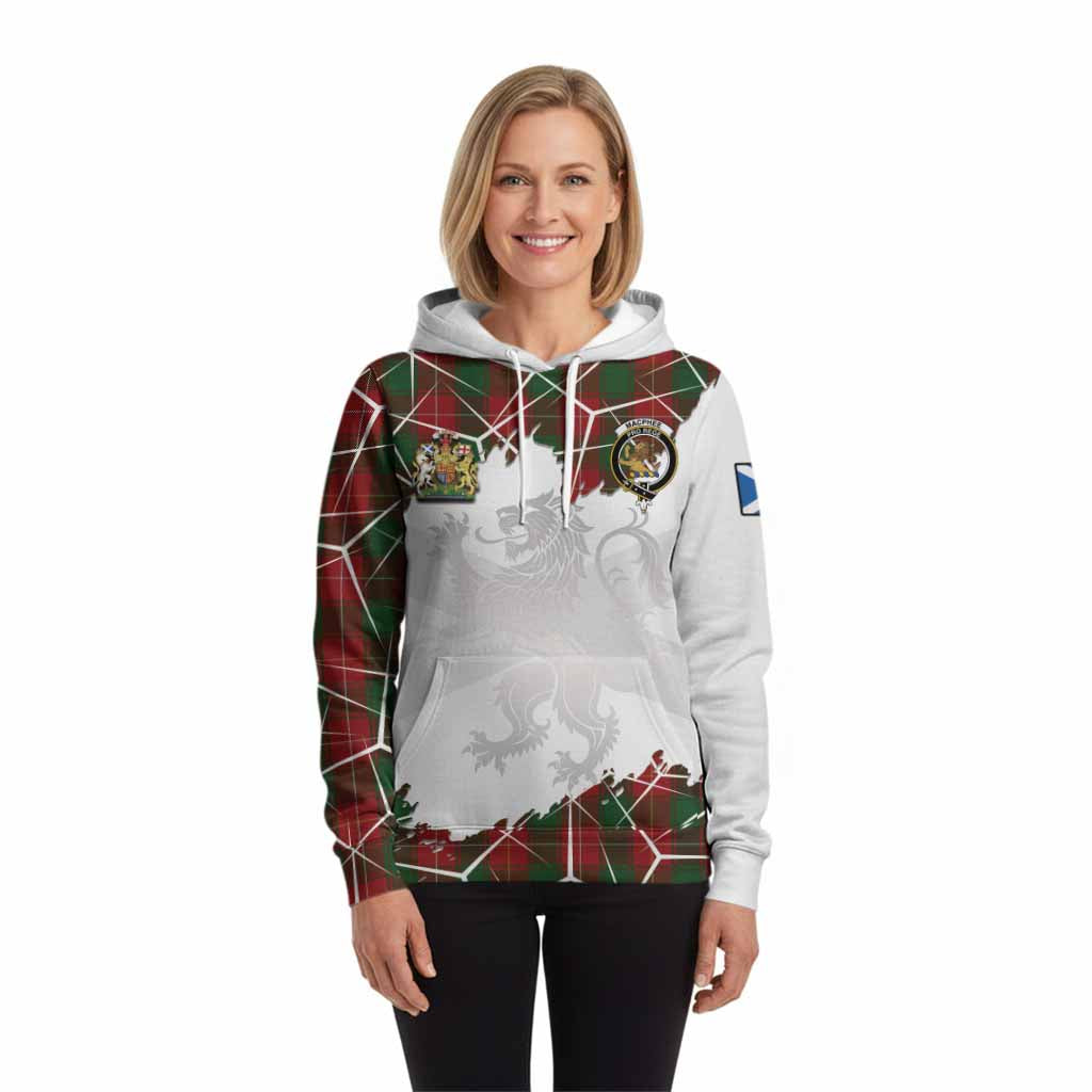 MacPhee (McPhee) Tartan Hoodie with Family Crest and Lion Rampant Grunge Style