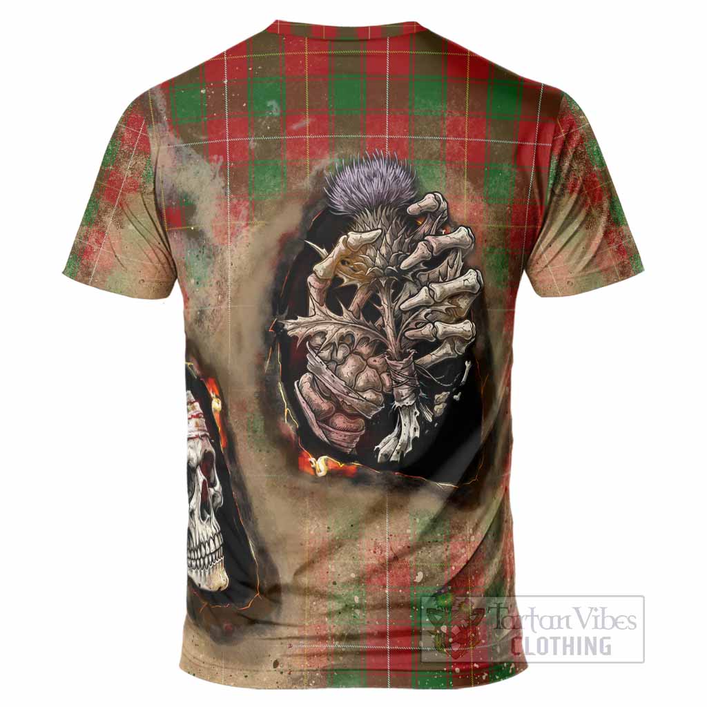 MacPhee (McPhee) Tartan T-Shirt Halloween Skeleton With Thistle Burning Effect - Tartan Vibes Clothing