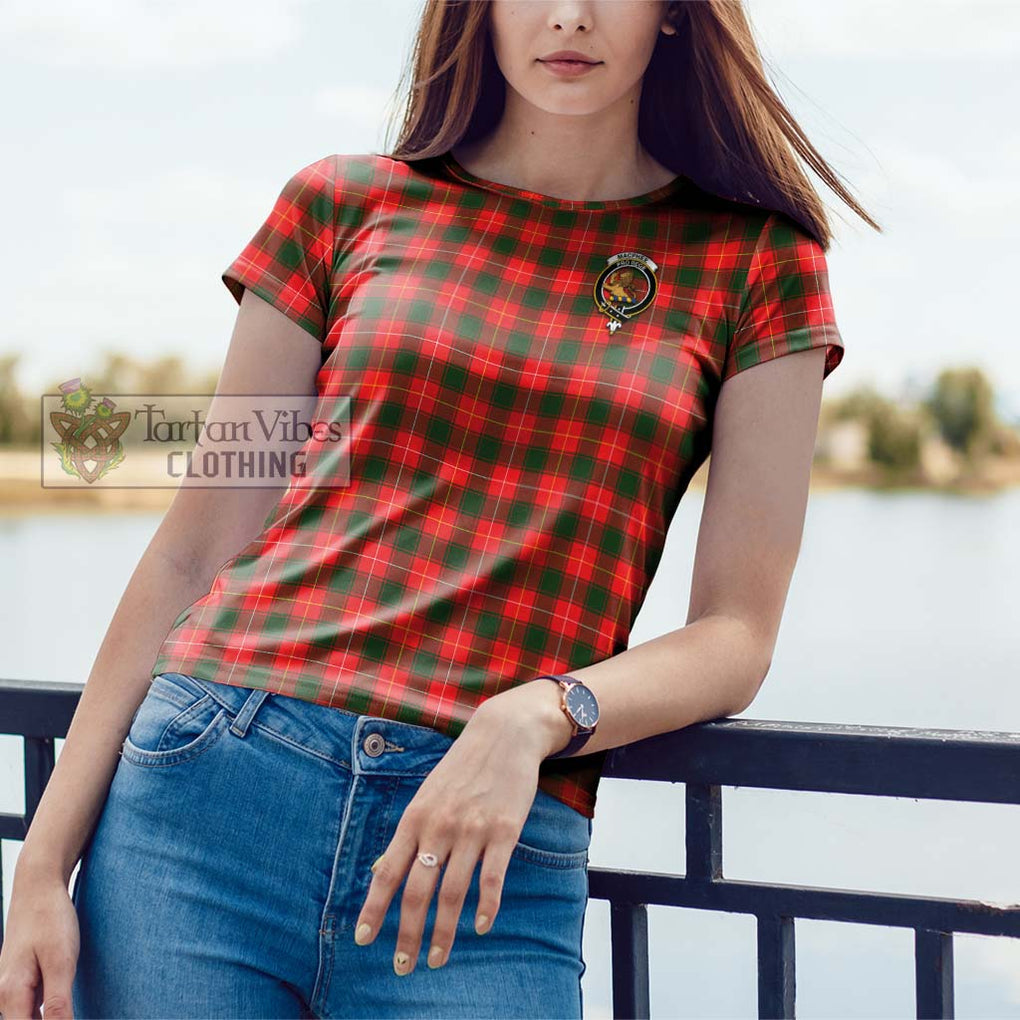 MacPhee Modern Tartan Cotton T-Shirt with Family Crest Women's Shirt - Tartanvibesclothing Shop