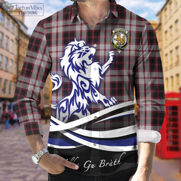 MacPherson (McPherson) Tartan Long Sleeve Button Up Shirt with Alba Gu Brath Regal Lion Emblem