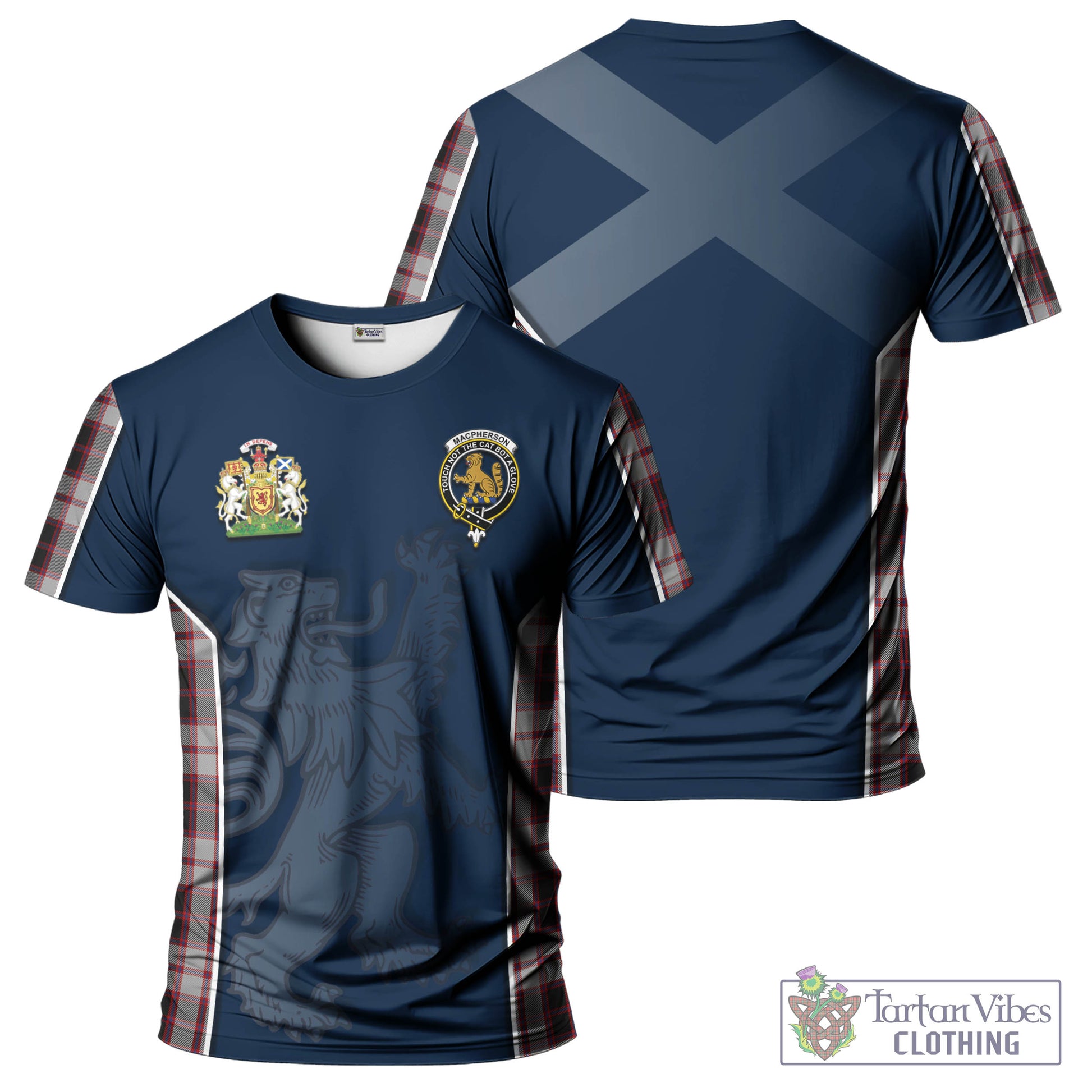 Tartan Vibes Clothing MacPherson Tartan T-Shirt with Family Crest and Lion Rampant Vibes Sport Style