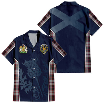 MacPherson Tartan Short Sleeve Button Up Shirt with Family Crest and Scottish Thistle Vibes Sport Style