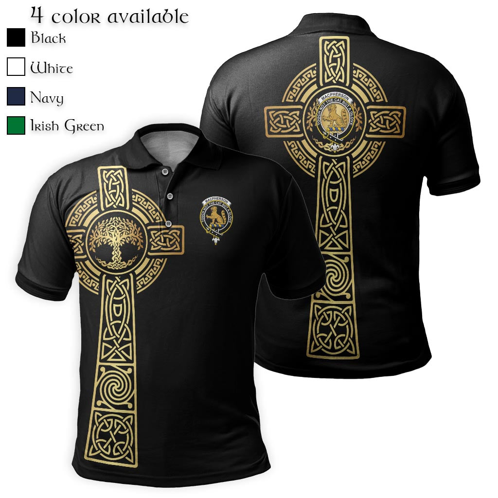 MacPherson Clan Polo Shirt with Golden Celtic Tree Of Life - Tartanvibesclothing