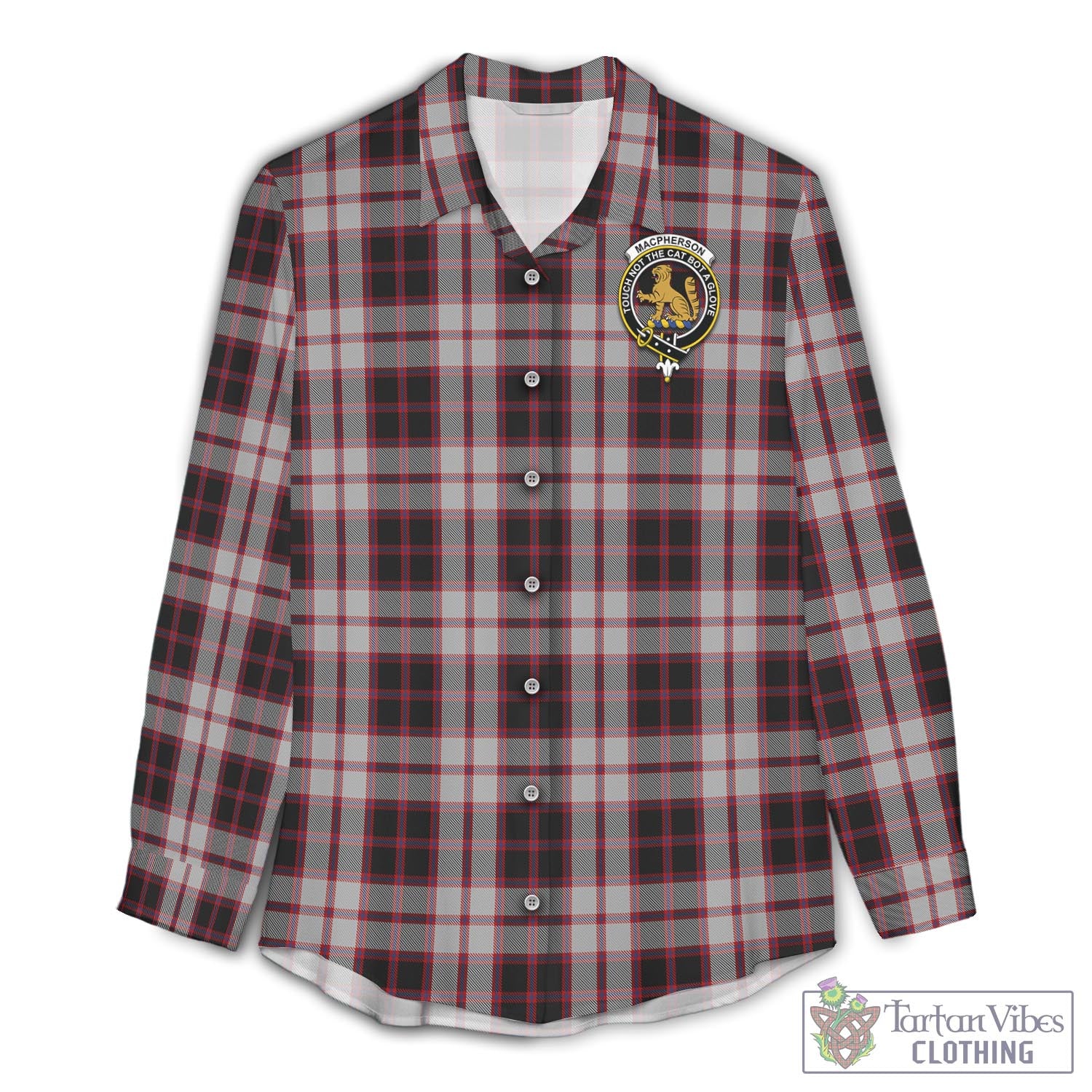 Tartan Vibes Clothing MacPherson Tartan Womens Casual Shirt with Family Crest