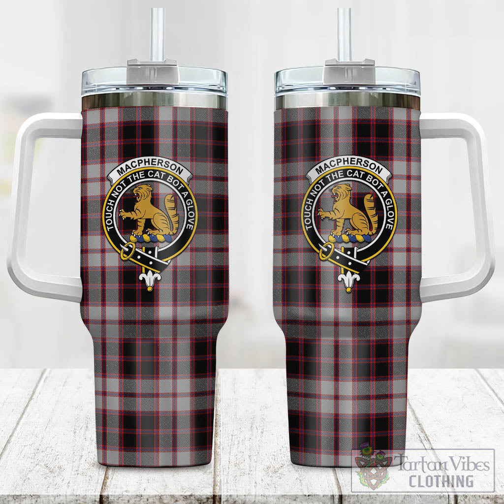 Tartan Vibes Clothing MacPherson Tartan and Family Crest Tumbler with Handle