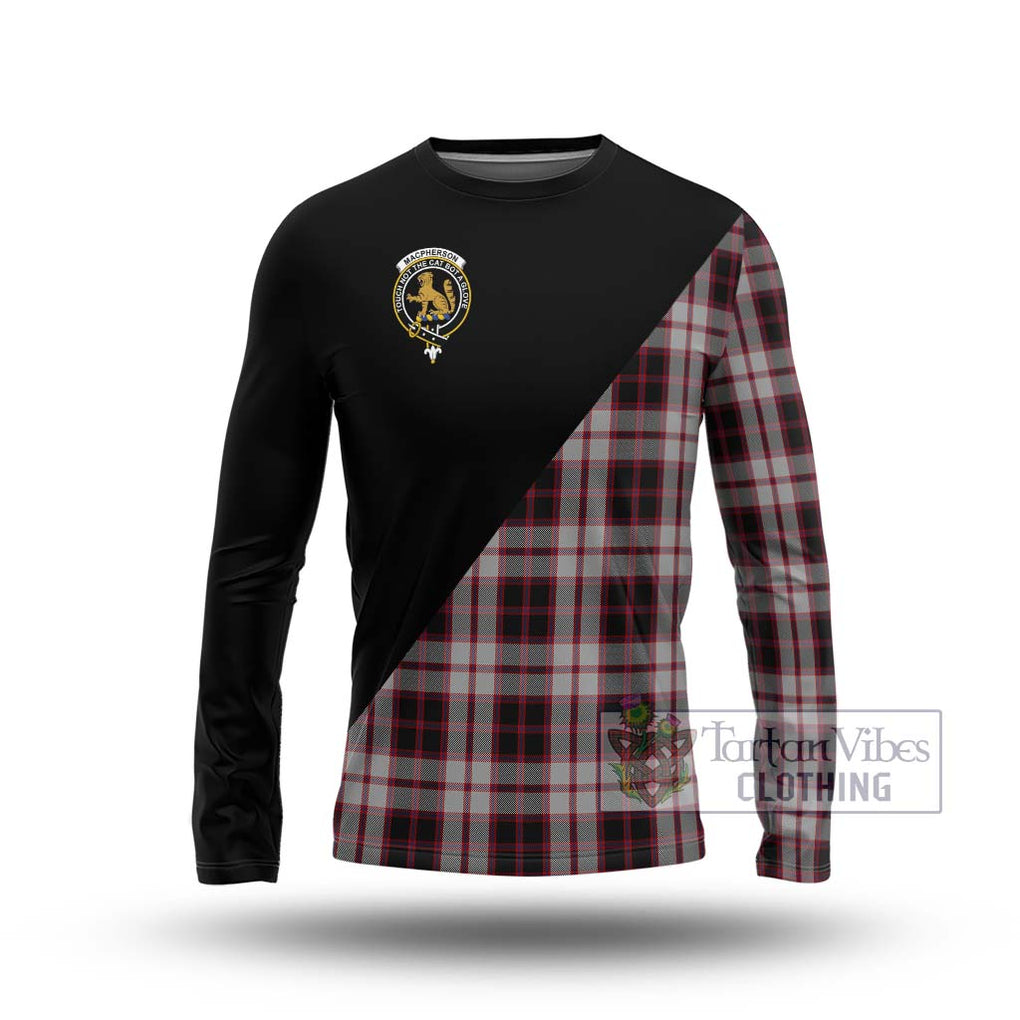 MacPherson (McPherson) Tartan Long Sleeve T-Shirt with Family Crest and Military Logo Style Unisex - Tartanvibesclothing Shop