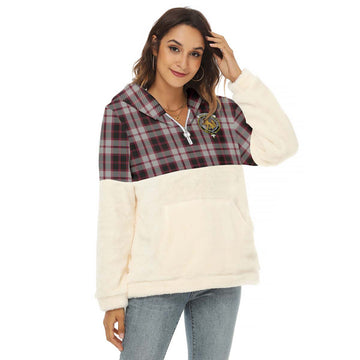 MacPherson (McPherson) Tartan Half Style Women's Borg Fleece Hoodie with Half Zip with Family Crest