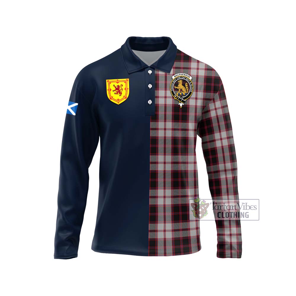 Tartan Vibes Clothing MacPherson Tartan Long Sleeve Polo Shirt with Scottish Lion Royal Arm Half Style