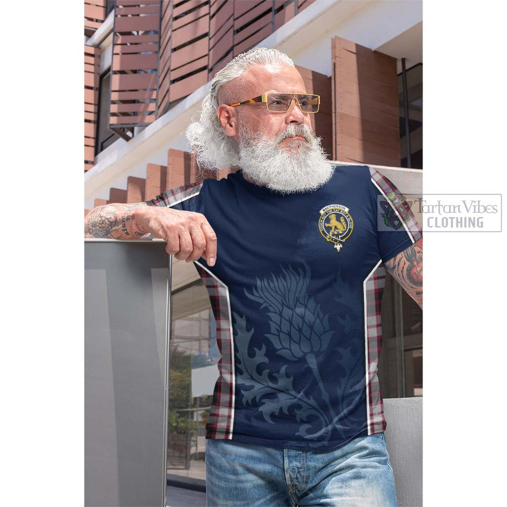 Tartan Vibes Clothing MacPherson Tartan Cotton T-shirt with Family Crest and Scottish Thistle Vibes Sport Style