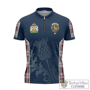 Tartan Vibes Clothing MacPherson Tartan Zipper Polo Shirt with Family Crest and Scottish Thistle Vibes Sport Style