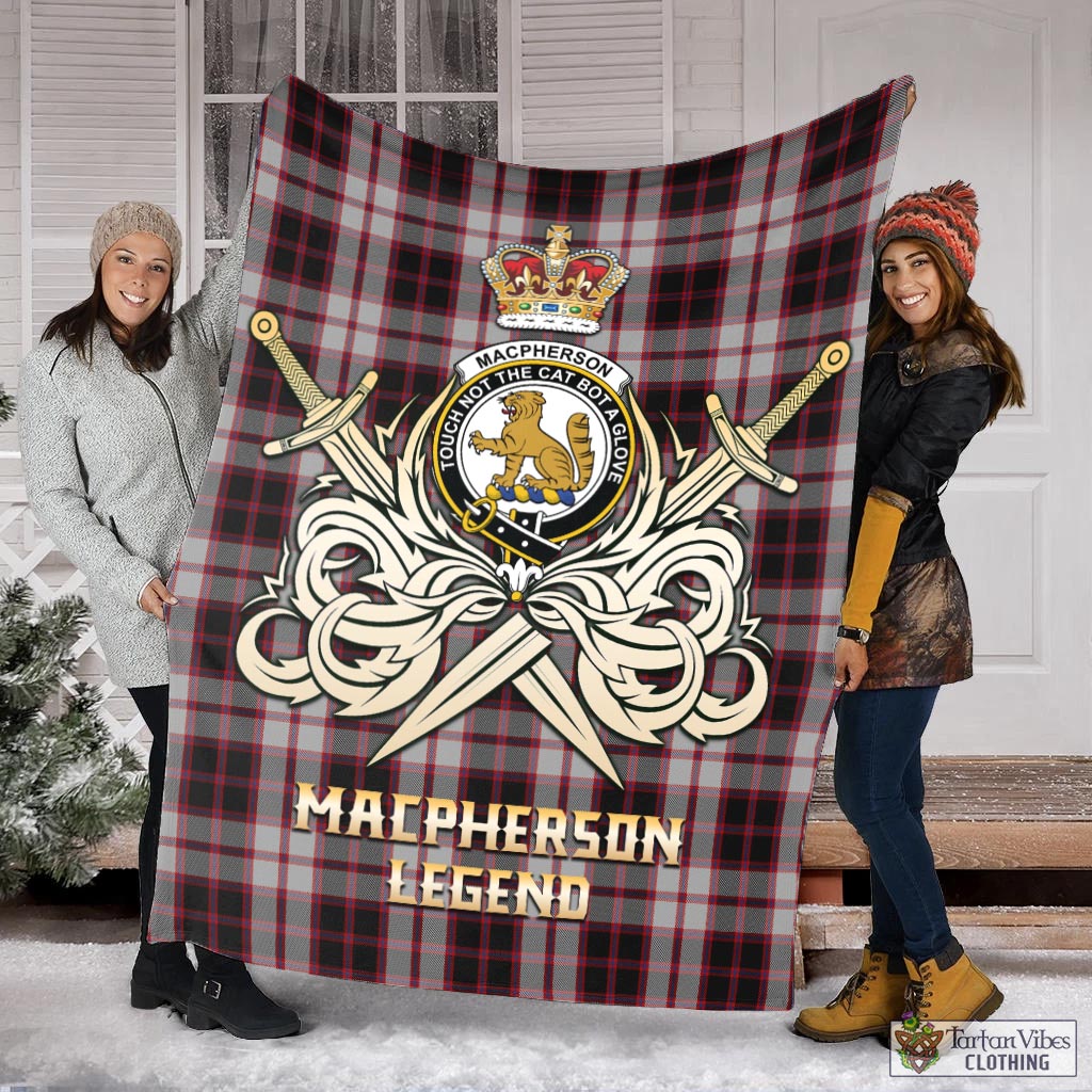 Tartan Vibes Clothing MacPherson Tartan Blanket with Clan Crest and the Golden Sword of Courageous Legacy