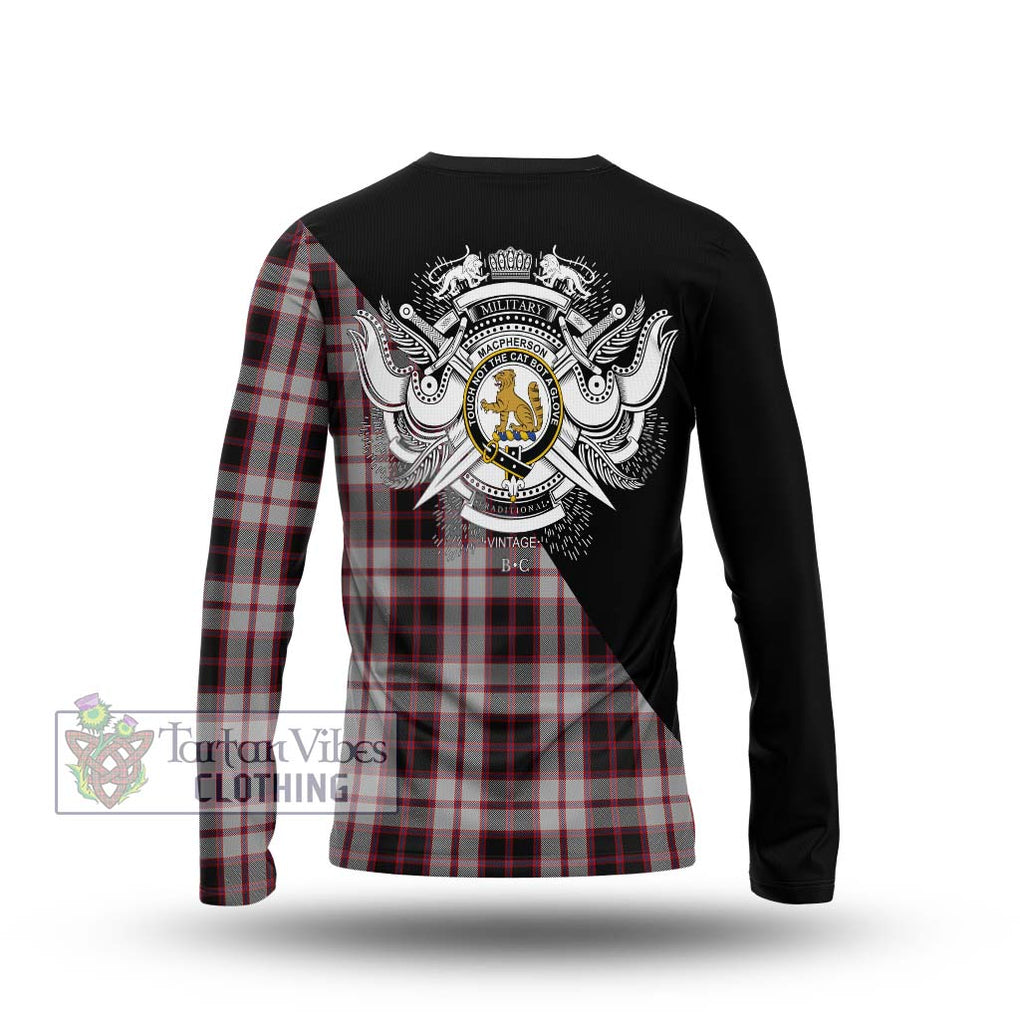 MacPherson (McPherson) Tartan Long Sleeve T-Shirt with Family Crest and Military Logo Style - Tartanvibesclothing Shop