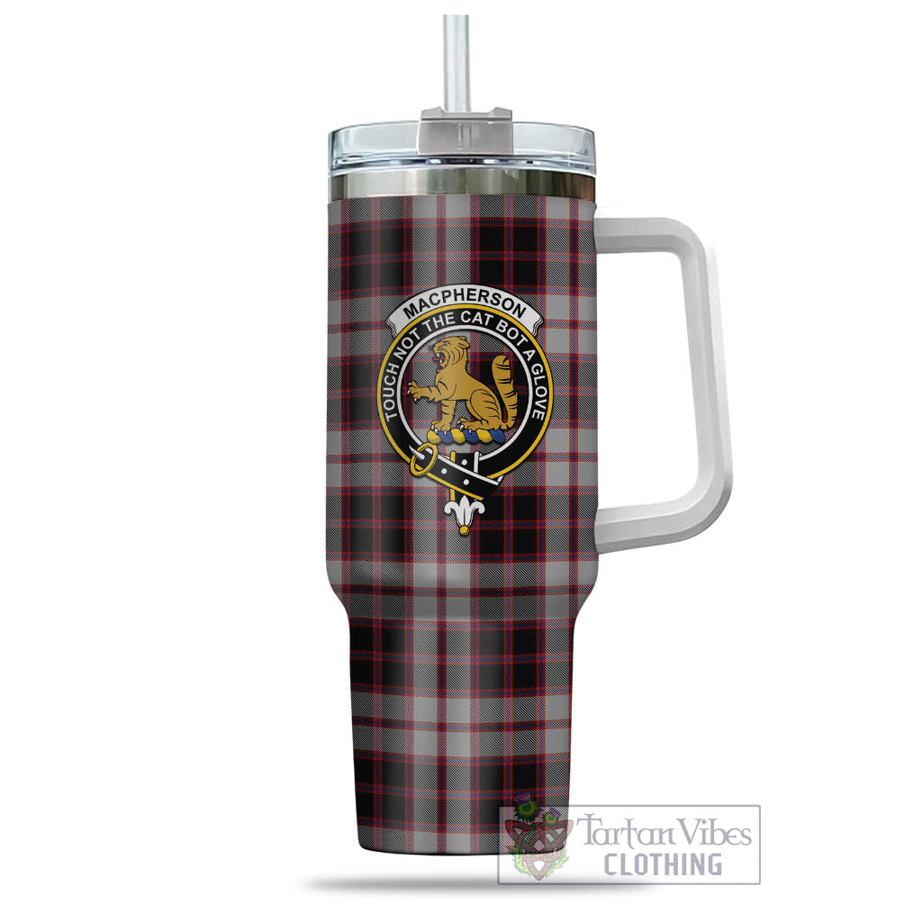 Tartan Vibes Clothing MacPherson Tartan and Family Crest Tumbler with Handle