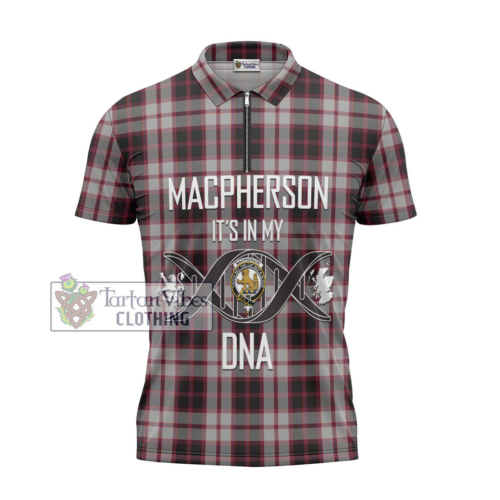 MacPherson (McPherson) Tartan Zipper Polo Shirt with Family Crest DNA In Me Style - Tartanvibesclothing Shop