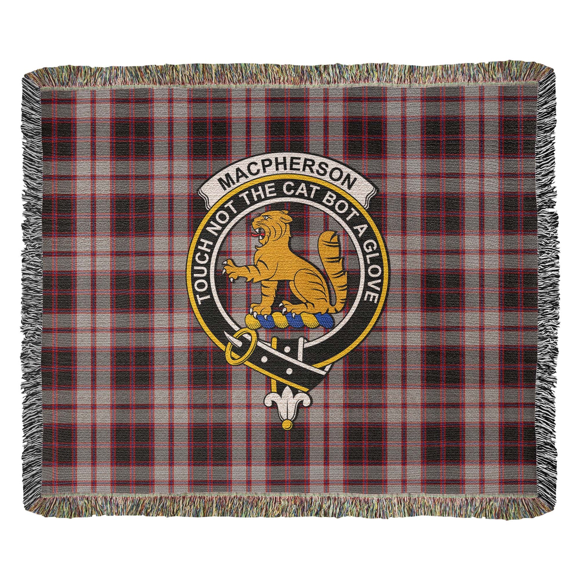 Tartan Vibes Clothing MacPherson Tartan Woven Blanket with Family Crest