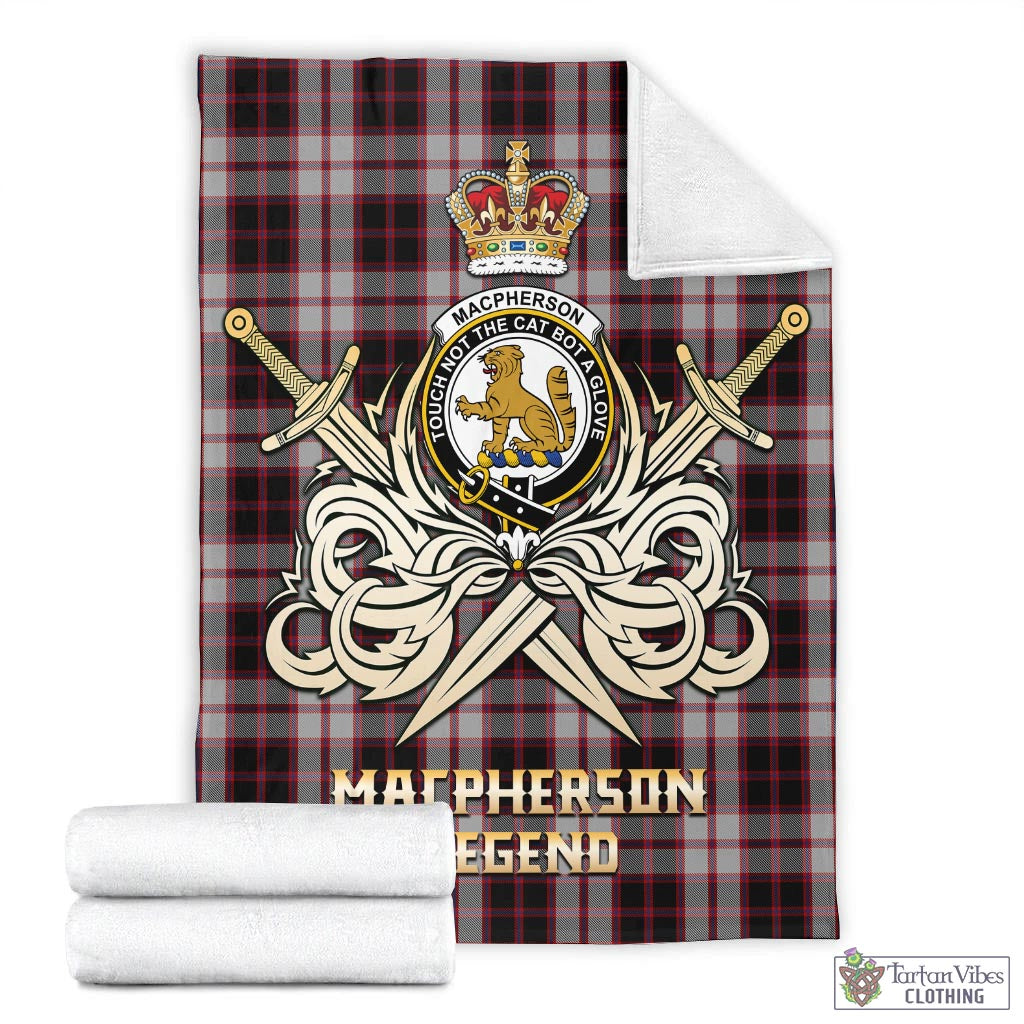 Tartan Vibes Clothing MacPherson Tartan Blanket with Clan Crest and the Golden Sword of Courageous Legacy